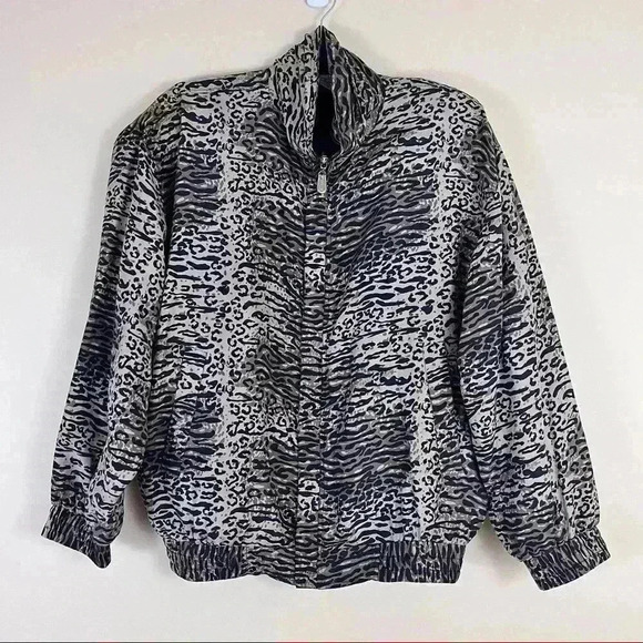 Fuda Vintage Multi-Tone Brown Animal Full Zip 100% Silk Jacket Size M - Picture 1 of 14